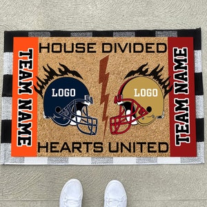 Custom House Divided Hearts United Doormats, Football Doormats, Funny Sport Gift, Welcome Football Mat, Front Door Decor