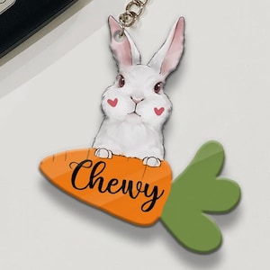 Personalized Cute Bunny & Carrot Keychain with Custom Name, Rabbit Lover Gift, Bunny Owner Accessory, Custom Pet Key Ring, Unique Bunny Gift