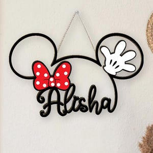 Personalized Minnie Mouse Door Sign with Custom Name, Minnie Welcome Door Hanger Disney Themed Birthday Gift Disney Fan Gift Wall Decor 2025