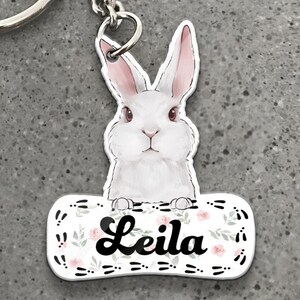 Personalized Cute Bunny Acrylic Keychain with Custom Name, Rabbit Lover Gift, Bunny Owner Accessory, Custom Pet Key Ring, Bunny Bag Charm