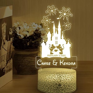 Personalized Couple Mickey and Minnie Magical Castle Lamp Led Lights, Wedding Gift, Custom Couple Names, Gift For Her, Anniversary Gift
