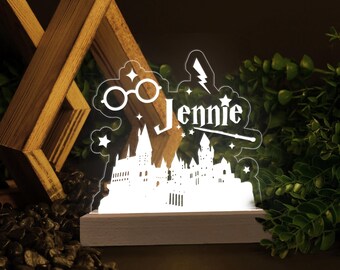 Personalized Wizard Castle LED Night Light: Custom Name Lamp, Wizard Fan Gift