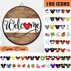 Personalized Welcome Home Interchangeable Door Hanger, Disney Themed Interchangeable Sign, Seasonal Sign, Mickey Mouse Sign, Art Pieces Sign