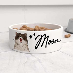 Personalized Cute Cat Bowl, Custom Cat Bowl with Name, Ceramic Cat Bowl Set, Food and Water Dish for Cats Dogs, Cat Gifts