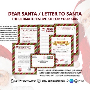Carta a Papá Noel Carta de Querido Papá Noel Carta de Navidad Querido Papá Noel Carta de Navidad Lista de deseos de Navidad imprimible Papá Noel instantáneo