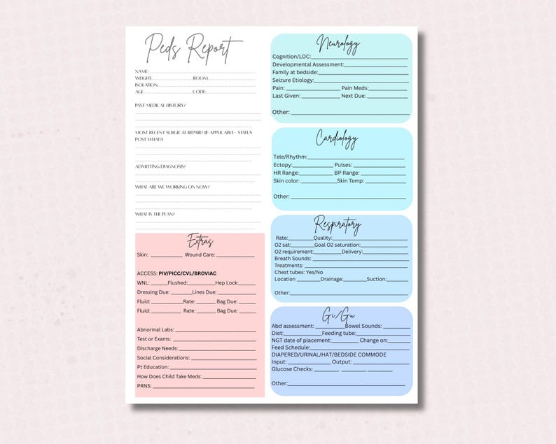 Peds Score Form.pdf Pediatric Nurse Report Sheet Bundle | Peds Brain Sheet (printable PDF ...