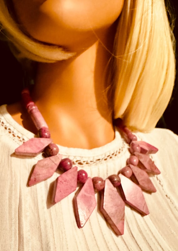 Wooden Geometric Pink / Rose Necklace