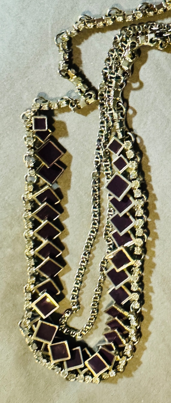 Necklace, Ann Taylor, 20-inch silver-tone, plum m… - image 2