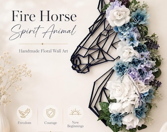 Handmade Fire Horse Spirit Animal Wall Art Floral Horse Totem Decor | Unique Horse Lover Gift | Fire Horse 2026 Inspired
