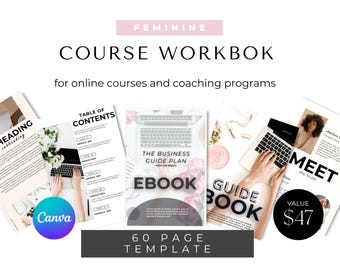 Feminine Course Workbook Template Canva | 60 Page Printable Student Guide