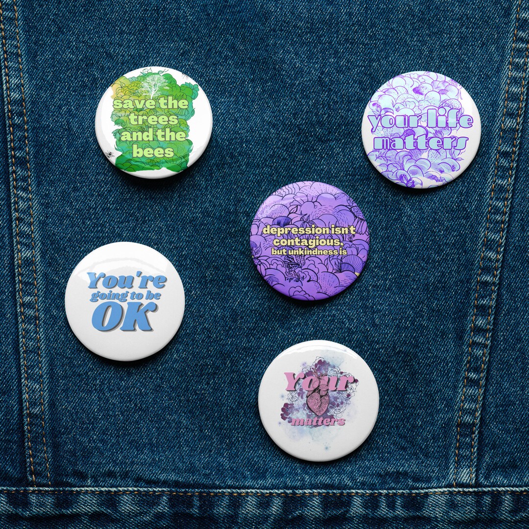 Mental Health Pins Set of 5 Pin Buttons Watercolor Designs Etsy