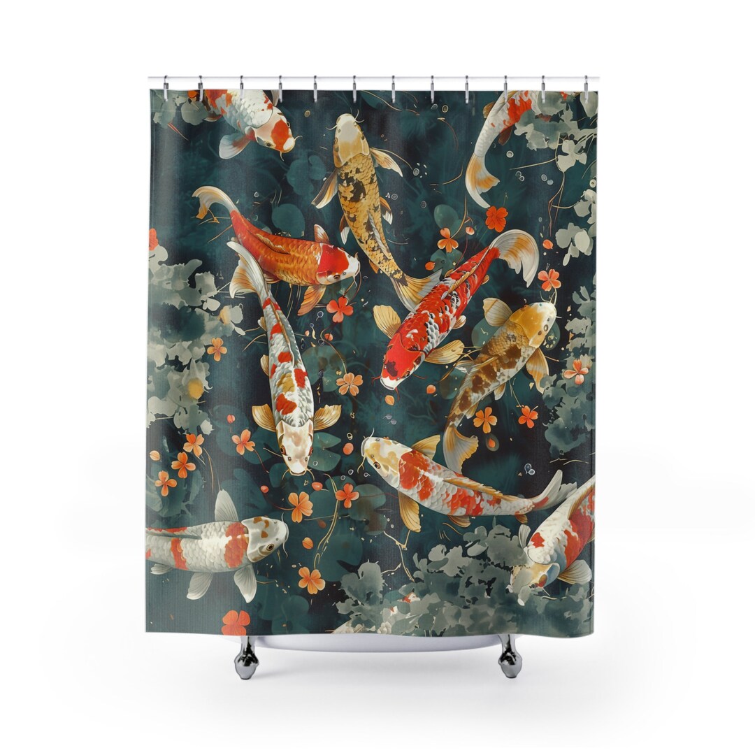 Vintage Japanese Koi Karp Print Shower Curtain, Beautiful Bathroom