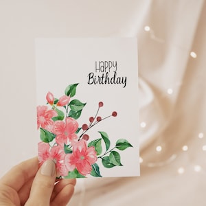 Joyeux anniversaire, carte d'anniversaire vierge de couleur aquarelle | Avec cachet de cire et enveloppe | Élégante carte d'anniversaire faite main avec autocollant en cire