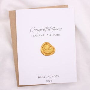 Félicitations carte de bébé | Carte de félicitations personnalisée mignonne pour le nouveau bébé | Carte faite main | avec autocollant de cire | Canard, éléphant, axolotl
