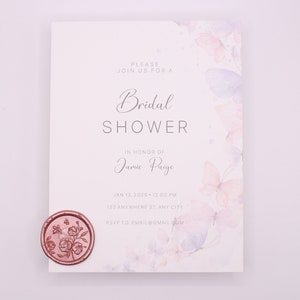 Invitation nuptiale personnalisable de Zazzle.be Liste d'envies Vous avez des idées ? Faire-part de douche de mariage, autocollant en cire, carte physique | Papillons, Élégant