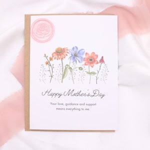 Carte de voeux florale pour la fête des Mères avec autocollant en cire pour enveloppe | Salutation sentimentale pour maman, appréciation | Carte faite main | Carte vierge