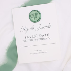 Carte "Retenez cette date" simpliste avec cachet de cire | Sticker en cire assorti pour enveloppe | Faire-part de mariage élégant classique
