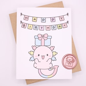 Carte d'anniversaire arc-en-ciel Axolotl Carte de voeux vierge | Joyeux anniversaire | Carte vierge, fait main | Avec autocollant pour sceau de cire Axolotl, amateur d'axolotl