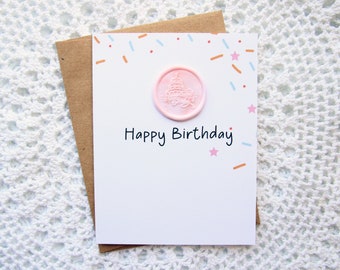 Happy Birthday Card with Wax Seal | Unique Birthday Greeting Card with Wax Seal and 2nd Wax Seal Sticker for Sealing the Envelope