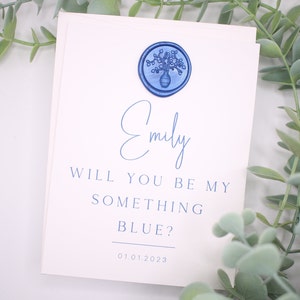 Simple Will You Be My Something Blue Proposal Card with Wax Seal | With matching wax seal sticker | Something Blue Card with Blue Wax Seal