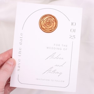 Carte "Retenez cette date" moderne avec cachet de cire | Sticker en cire assorti pour enveloppe | Faire-part de mariage romantique classique | Autocollant de sceau de cire