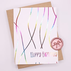 Carte métallique arc-en-ciel de joyeux anniversaire avec autocollant de cire | Carte d'anniversaire en aluminium unique, personnalisée, carte faite main, faite main