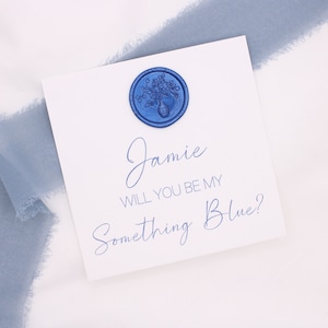 Mini-carte de vœux personnalisable Serez-vous mon quelque chose en bleu avec cachet de cire bleu | Carte quelque chose de bleu personnalisée, carte unique
