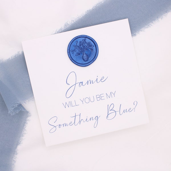 Mini Customizable Will You Be My Something Blue Proposal Card with Blue Wax Seal | Personalized Something Blue Card, Unique Card