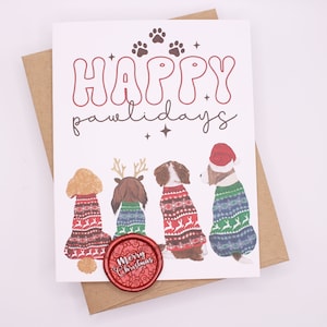 Joyeux Noël, joyeux Noël, joyeuses fêtes avec autocollant pour sceau de cire | Carte pour la famille, les amis, les collègues de travail, les amis des animaux de compagnie | Jolie carte pour les fêtes
