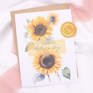 de fête des Mères tournesol avec cachet de cire pour enveloppe | Salutation sentimentale pour maman | Carte faite main | Blanc à l'intérieur | Uniques