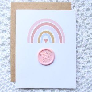 de remerciement arc-en-ciel avec cachet de cire | Enveloppe assortie et 2e cachet de cire inclus | Carte de gratitude, carte de remerciement, significative, unique