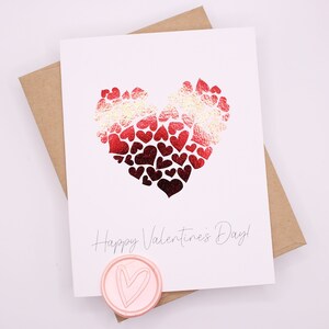 Saint-Valentin coeur | amour, métallisé, feuille | Joyeuse Saint-Valentin, carte de voeux vierge avec autocollant de cire | Carte coeur unique