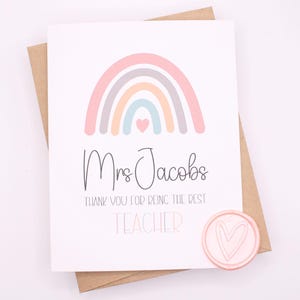 Personnalisable pour professeur avec cachet de cire pour enveloppe | Cadeau de fin d'année pour enseignant, carte de remerciement, Meilleur enseignant | Carte faite main | Uniques