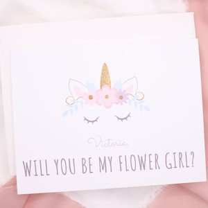 Serez-vous ma fille aux fleurs ? de proposition de fille d'honneur avec cachet de cire | Cadeau, thème licorne, fille d'honneur, carte physique | Personnalisé