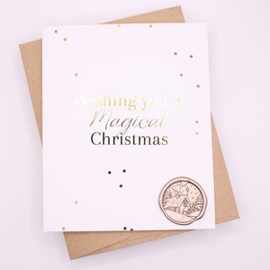 Noël magique, carte de Noël métallisée | de Noël autocollant en cire | Carte de vœux faite main, festive, dorée, élégante carte de vœux