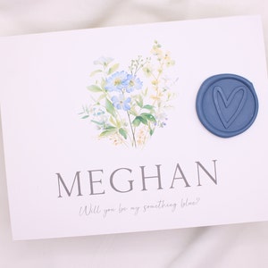 Serez-vous mon quelque chose de bleu ? Carte de vœux quelque chose de bleu avec cachet de cire | demoiselle d'honneur, cadeau de demoiselle d'honneur | Personnalisé