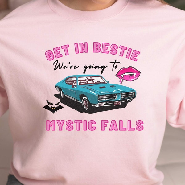 Vampire Diaries Blue Camaro Tribute, Get In Bestie We're going to Mystic Falls T-Shirt, TVD Merch,Damon Salvatore, 1969 blue Camero