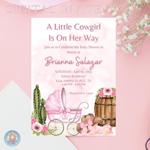 Editable A Little Cowgirl Baby Shower Invitation, Wild West Baby Shower Invite, pink Cowgirl Baby Shower Invitation, Rodeo Baby Shower