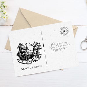 Bearbeitbare Vintage Rentier Weihnachtskartenvorlage | Klassisches Feiertags-Karten-Design | Sofort Download