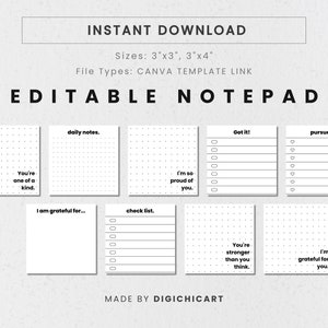 Cute Printable Memo Pad | Personalised Notepad Template Canva Minimalist Notepad Template Memopad To-Do List Memo Sheets Tear Off Notepad