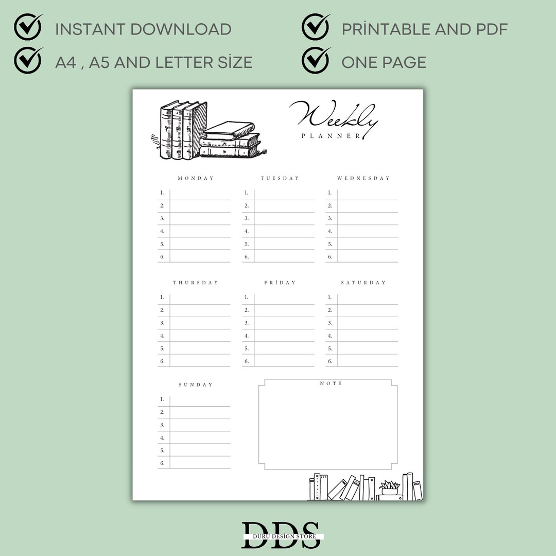 Digital Weekly Planner Printable Planner Planner Kate Etsy