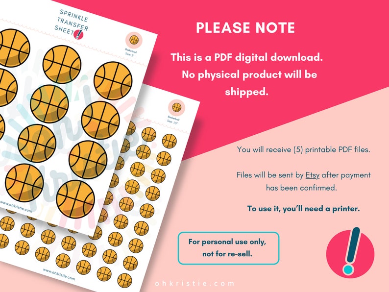 Basketball Royal Icing Transfer Sheet, Basketball Royal Icing Transfer