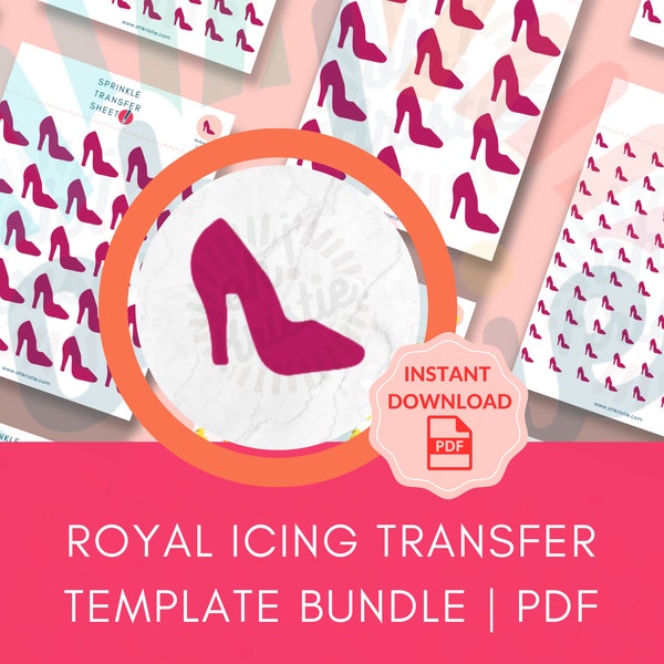 Barbie Shoe royal icing transfer sheet PDF download, royal icing transfer sheet printable, royal icing transfer sheet template sprinkle doll