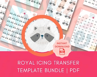 Raccoon Royal Icing Transfer Sheet, wild royal icing transfer sheet PDF download, royal icing transfer sheet printable, royal icing template