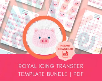 Pig Royal Icing Transfer Sheet, Pig dierentuin royal icing transfer sheet PDF download, royal icing transfer sheet afdrukbaar, royal icing sjabloon