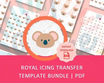 Koala Royal Icing Transfer Sheet, Animal royal icing transfer sheet PDF download, royal icing transfer sheet printable, royal icing template