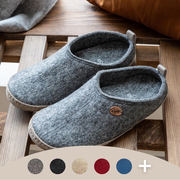 WoolFit Tundra | Whisper-Silent Lightweight Wool Felt Slippers | Home Slippers for Men & Women with Leather Sole | Slip-On Washable Slippers