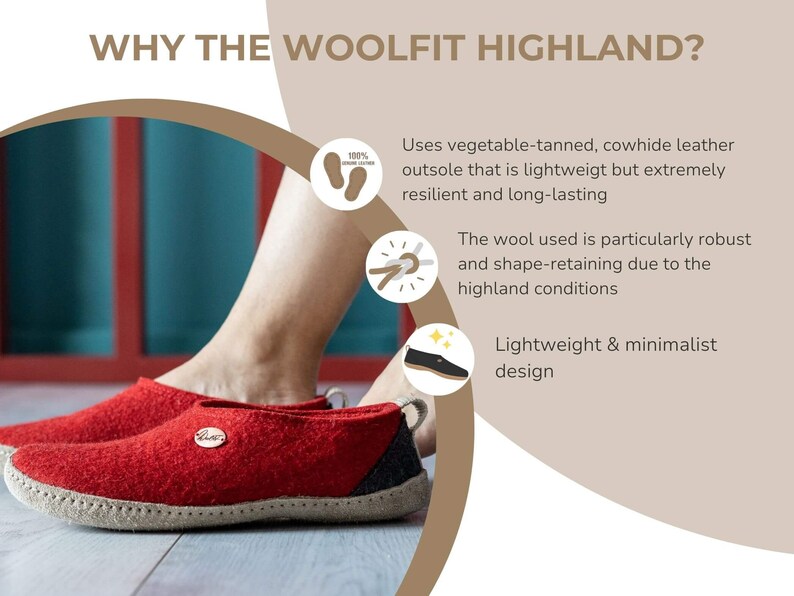 Woolfit Highland Handfelt Wool Slippers With Leather Sole for Women
