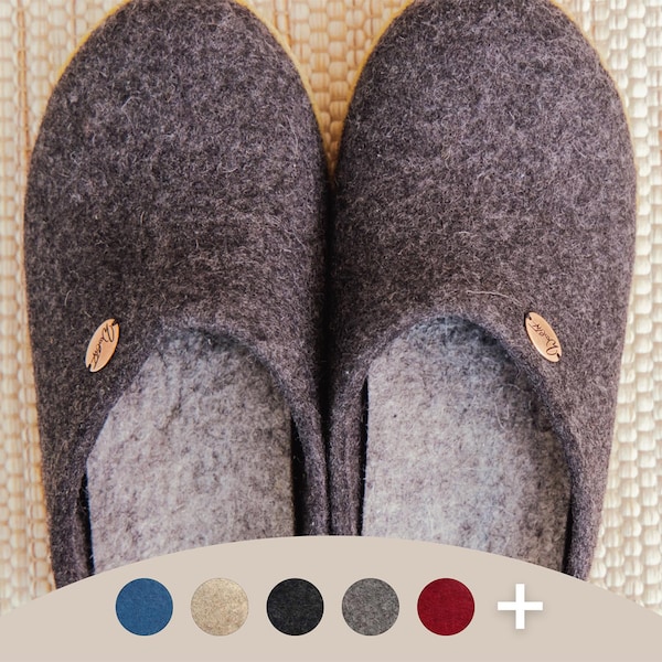 WoolFit Classic with Rubber Sole | Hand-Felted Slip-On Slippers for Men & Women | Sheep Wool House Slippers for Indoor/Outdoor Use