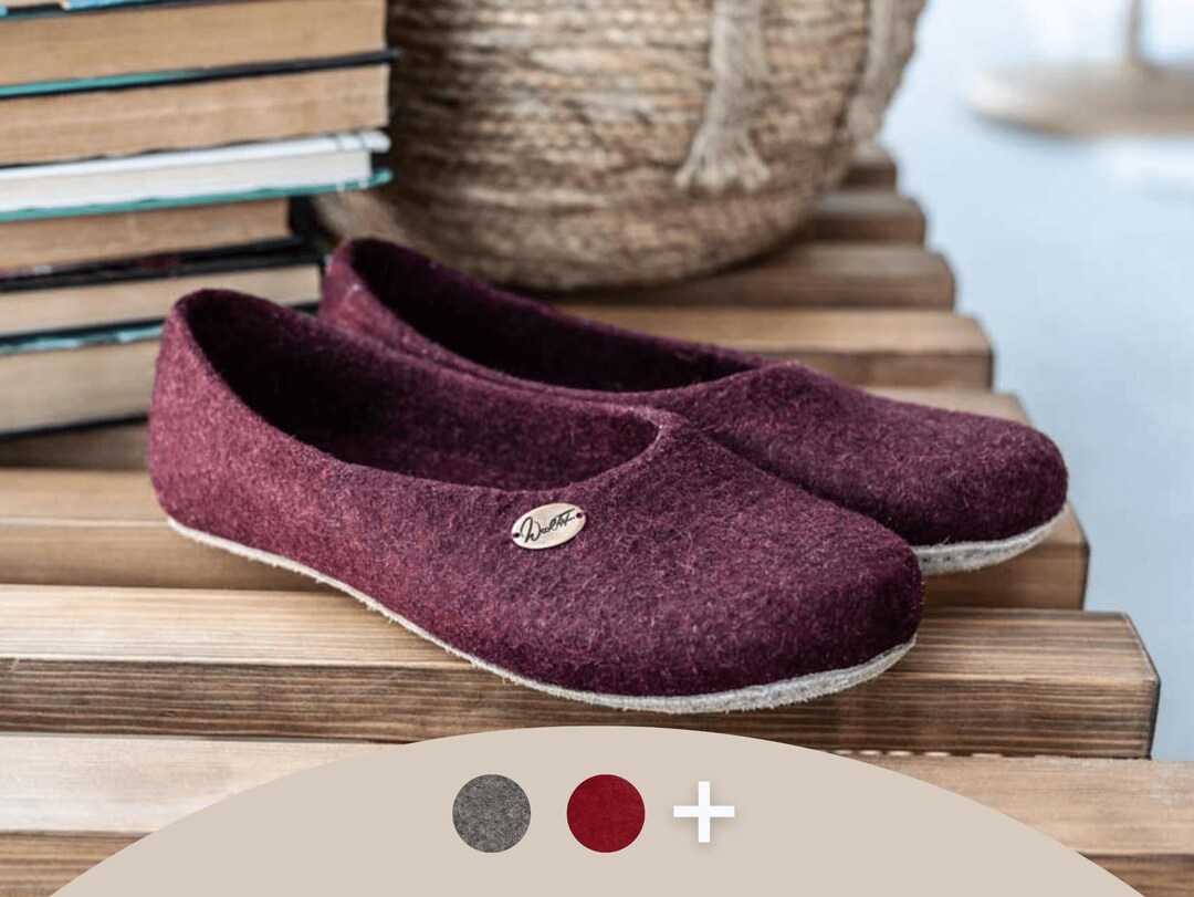 Woolfit Ballerina House Slippers Wool Felt Slippers With Leather Sole ...